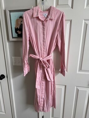 crown & ivy Striped Button Down Dress with Waist Tie